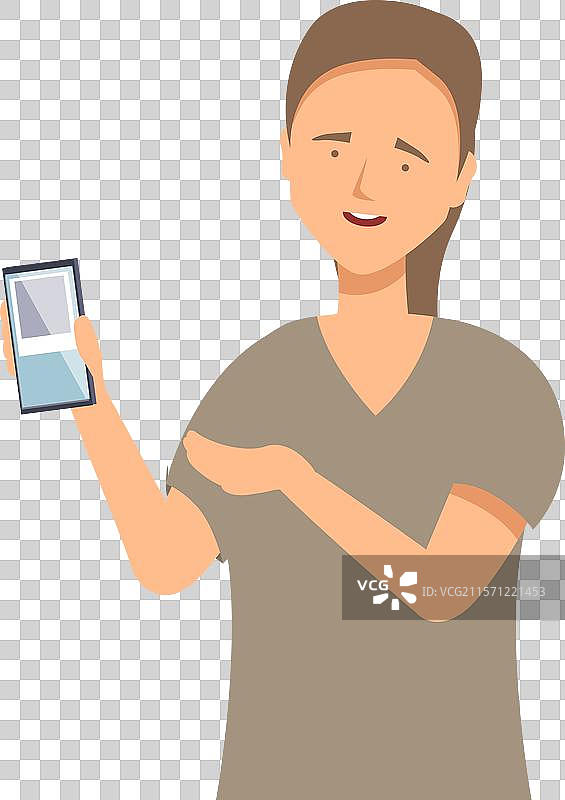 年轻女性展示智能手机屏幕并给予分享图片素材