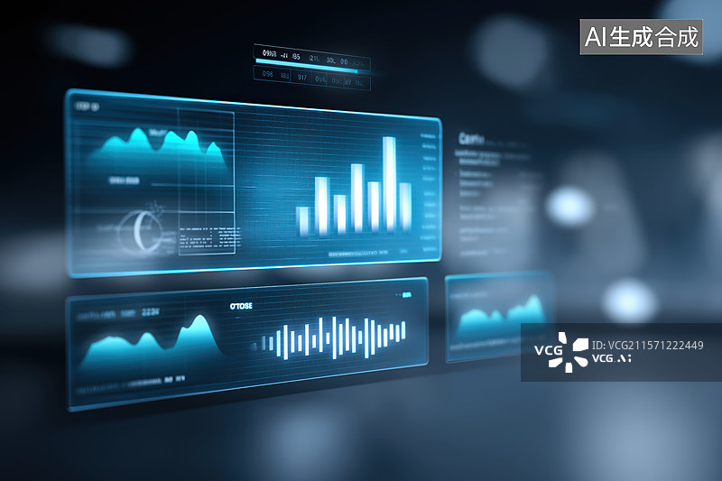 【AI数字艺术】虚拟屏幕上的数据分析图表图片素材