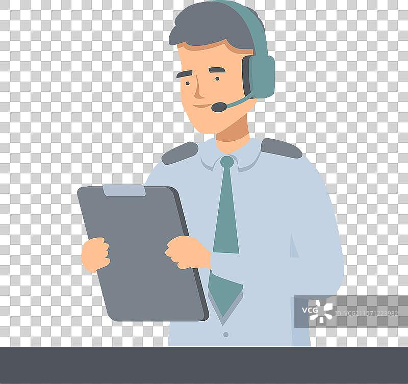 戴着耳机的航空公司飞行员正在握着一个图片素材