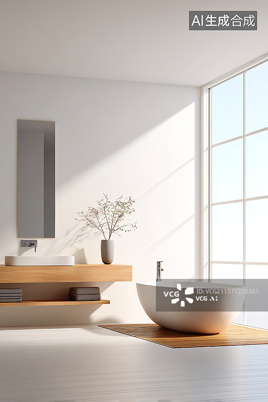 【AI数字艺术】极简现代风格白色浴室卫生间室内设计图片素材