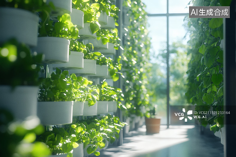【AI数字艺术】现代农业，科学种植，温室中的蔬菜图片素材
