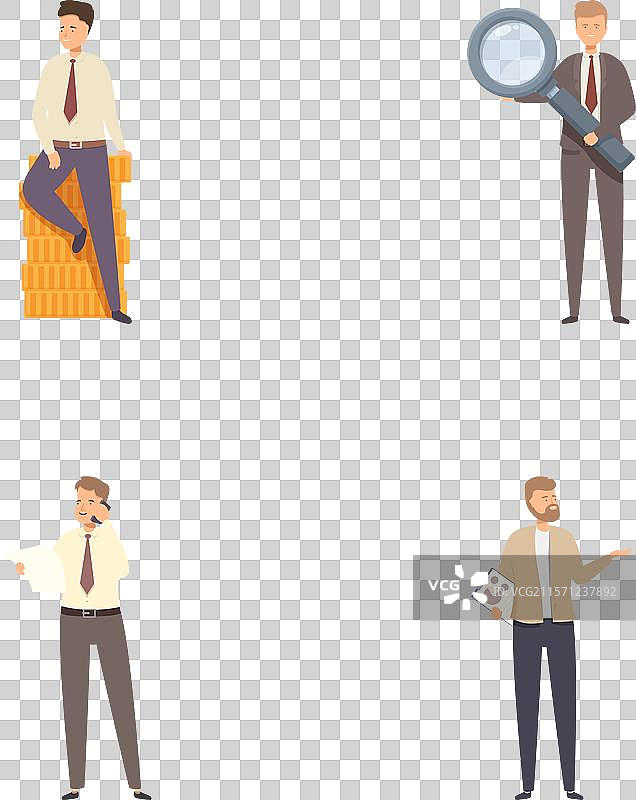 一组商人在不同姿势下使用工具图片素材