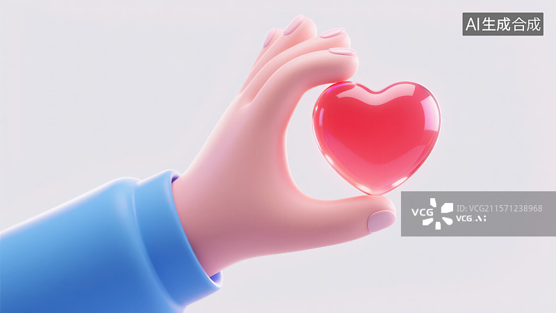 【AI数字艺术】3D渲染卡通人物手捏着一个红色爱心图片素材