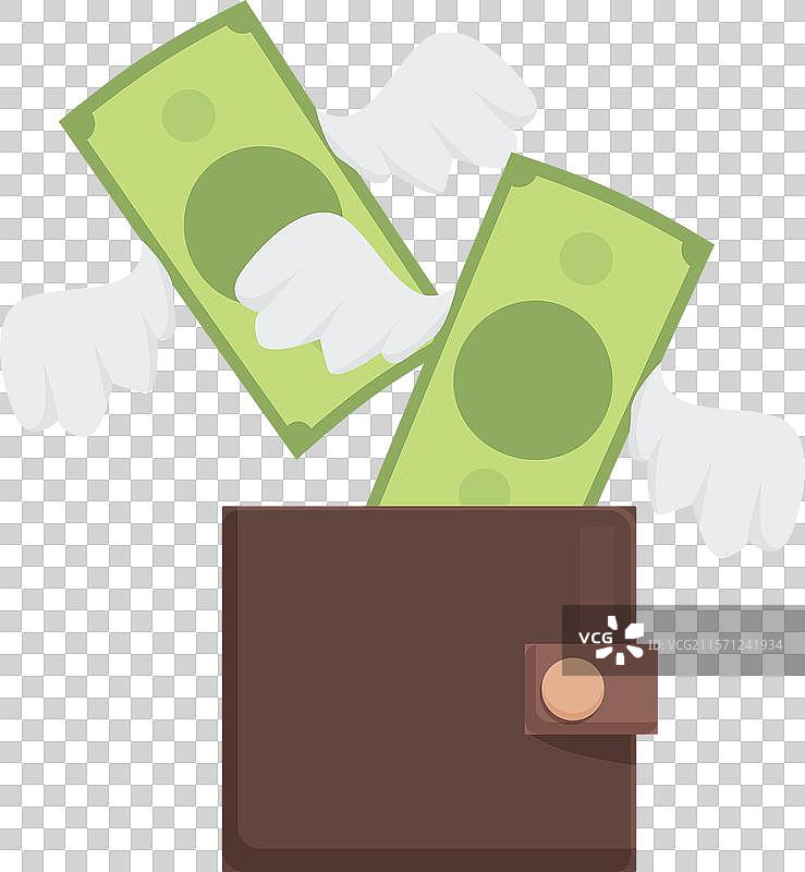 钱包里飞出带翅膀的钱币图片素材