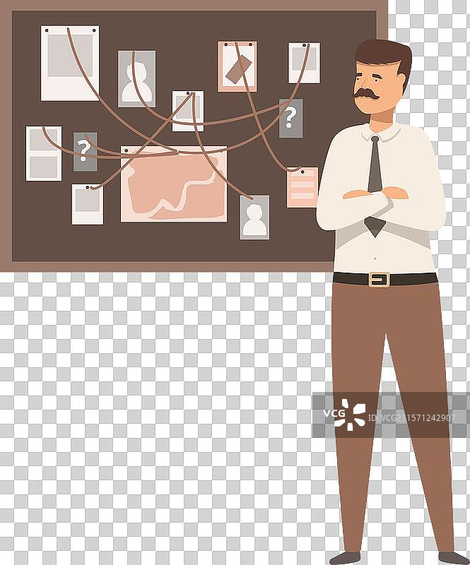 深思熟虑的侦探正在分析证据板图片素材