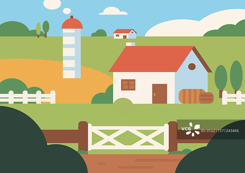 扁平化乡村农场景色图片素材