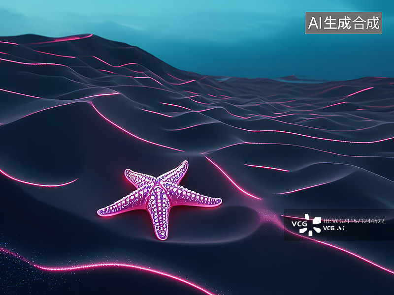 【AI数字艺术】海底的发光海星图片素材