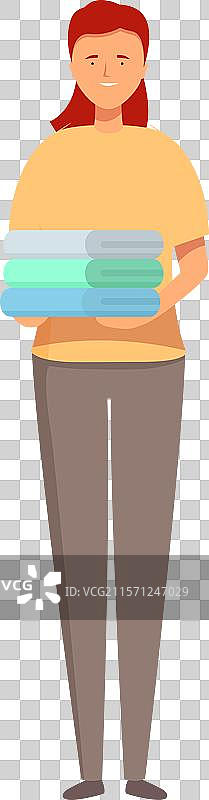 微笑的卡通酒店女佣手持干净的毛巾图片素材