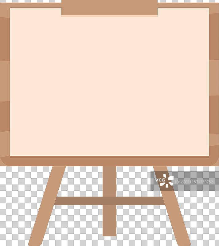 空白的白板放在木制三脚架上，静静等待着。图片素材