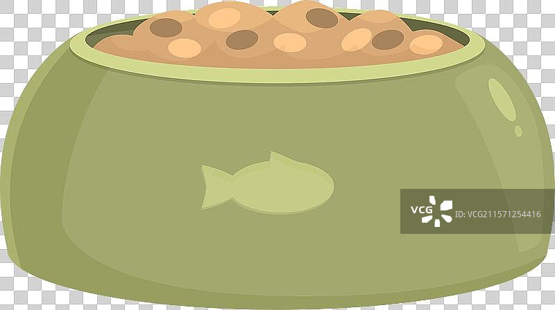 绿色碗里装满了猫或狗的食物，背景为白色。图片素材