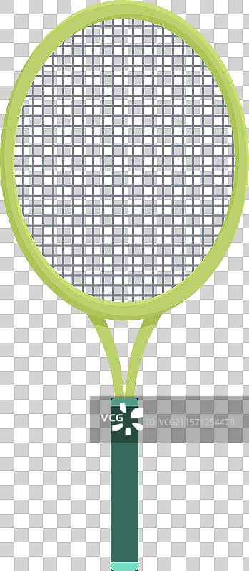 绿色网球拍竖立着，准备好进行比赛图片素材