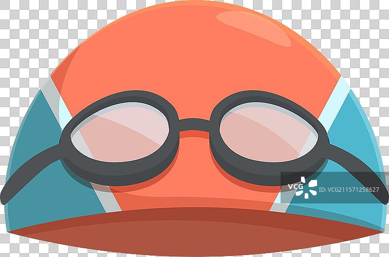 橙色和蓝色的游泳帽，配有护目镜图片素材