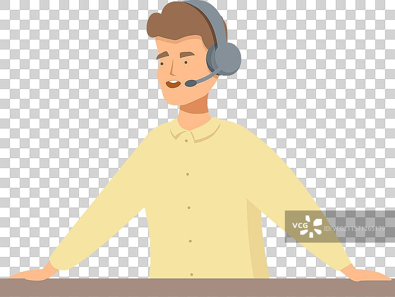 呼叫中心操作员正在对着耳机讲话图片素材