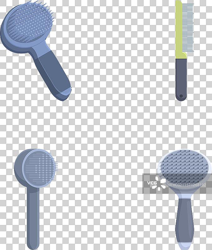 一套现代发刷和梳子，孤立展示图片素材