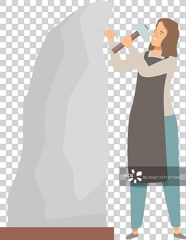 女性雕塑家用锤子雕刻石块图片素材