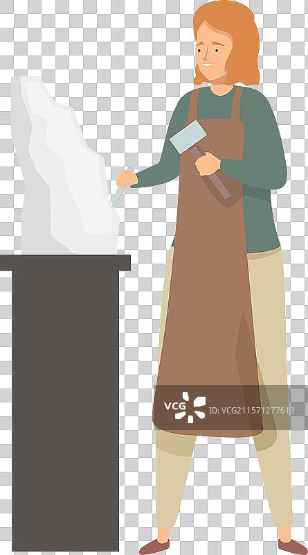 女性雕塑家在雕刻石雕图片素材