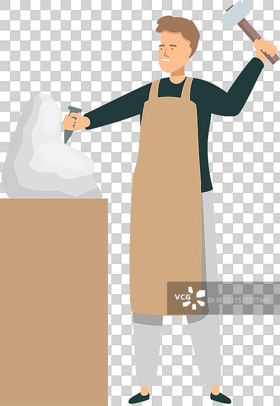 雕塑家正在用锤子雕刻石块图片素材