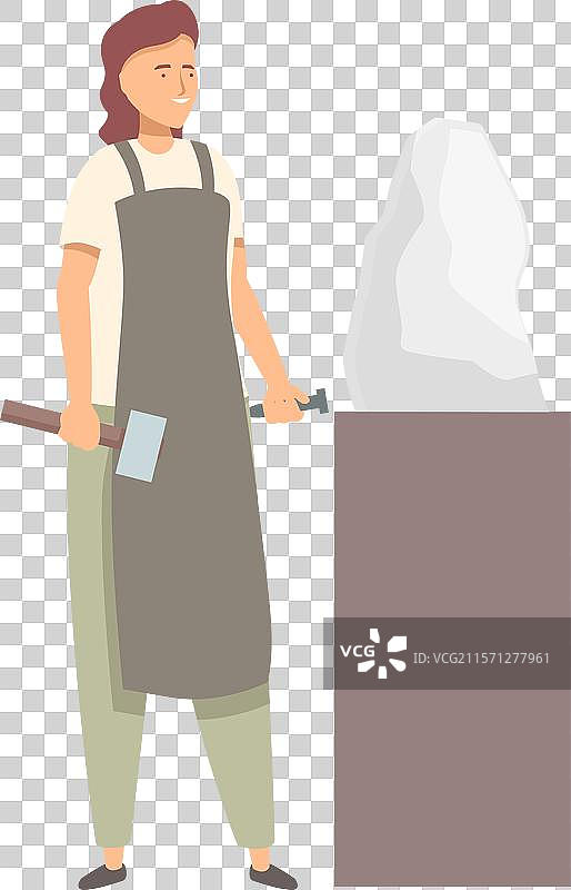 女性雕塑家手持锤子和凿子在创作图片素材