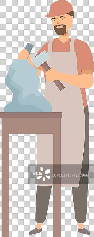 雕塑家用锤子雕刻石雕图片素材