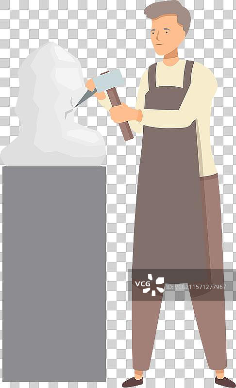 雕塑家正在用锤子和凿子在石头上工作图片素材