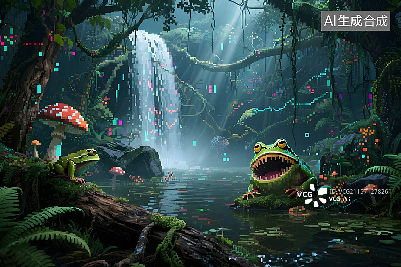 【AI数字艺术】热带雨林自然美丽风景与生物的插画图片素材