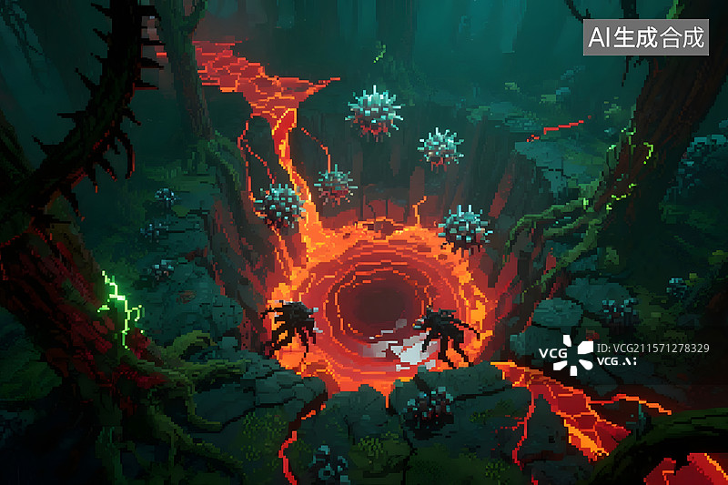 【AI数字艺术】热带雨林自然美丽风景与生物的插画图片素材