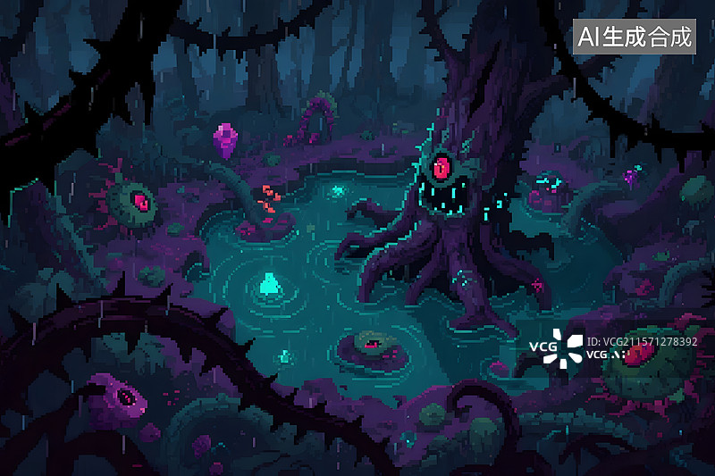 【AI数字艺术】热带雨林自然美丽风景与生物的插画图片素材