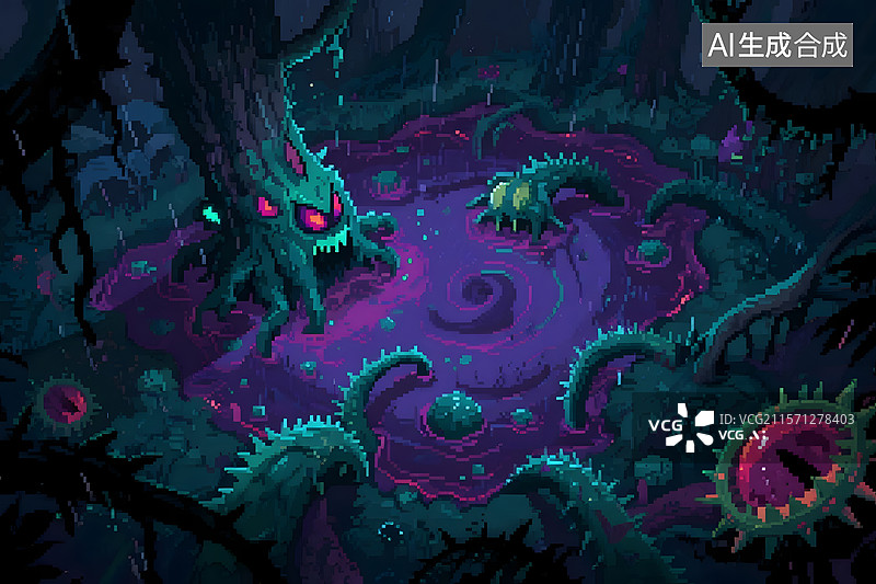 【AI数字艺术】热带雨林自然美丽风景与生物的插画图片素材