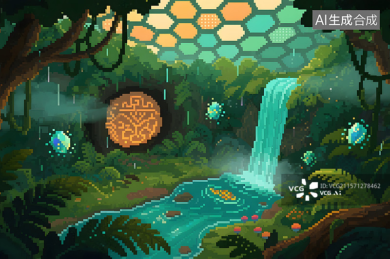 【AI数字艺术】热带雨林自然美丽风景与生物的插画图片素材