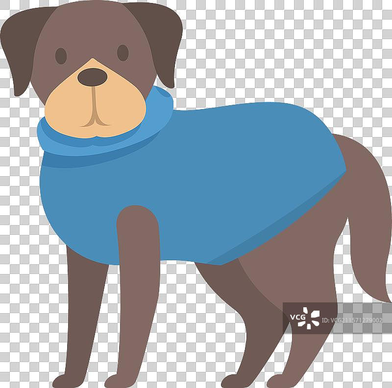 穿着蓝色毛衣的卡通棕色狗站着图片素材