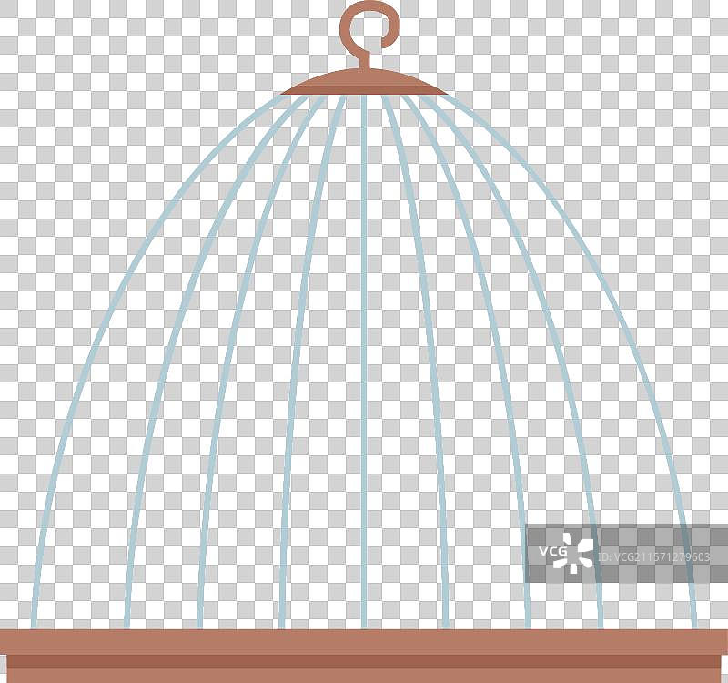 空鸟笼静静地立着，门敞开，背景为白色。图片素材