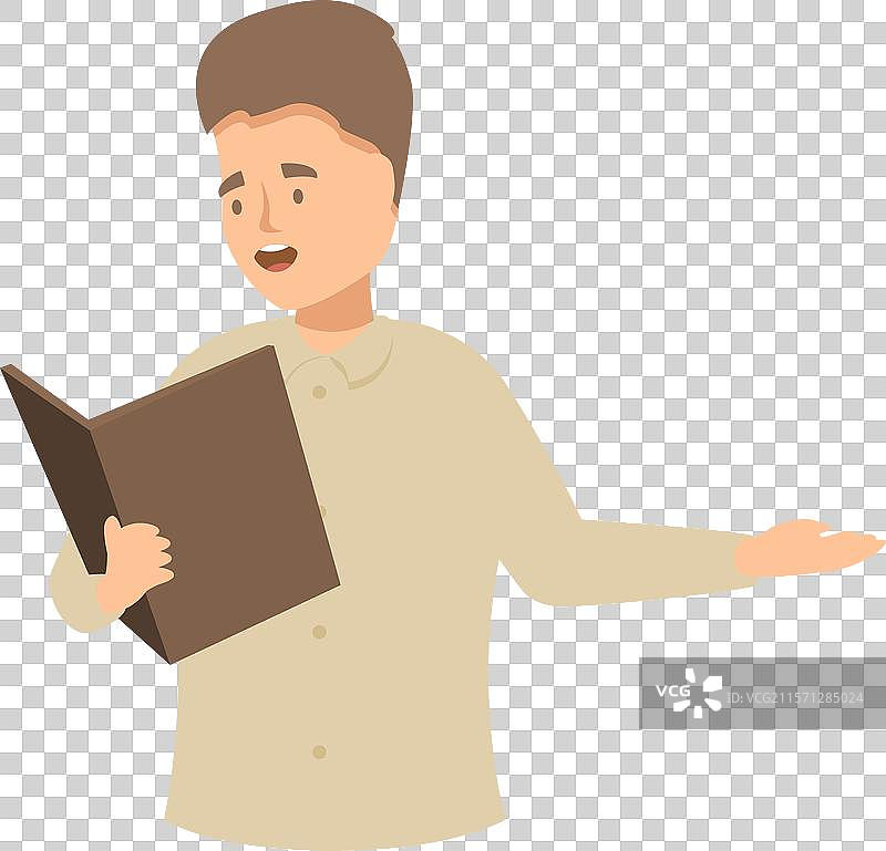 年轻男子大声朗读书籍并指着内容图片素材