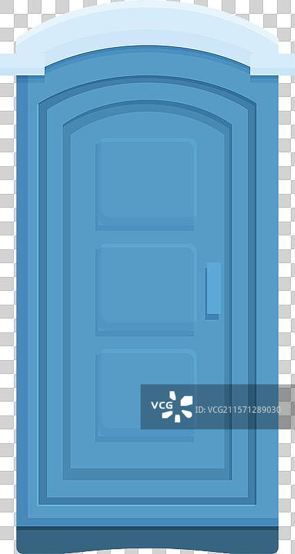 被雪覆盖的蓝色便携式厕所静静矗立。图片素材