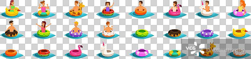 孩子们游泳的橡皮圈图标集，快乐的儿童图片素材