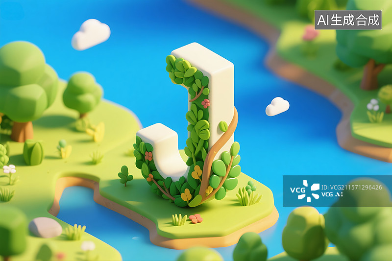 【AI数字艺术】绿色生态字母J，生态环境，设计背景图片素材