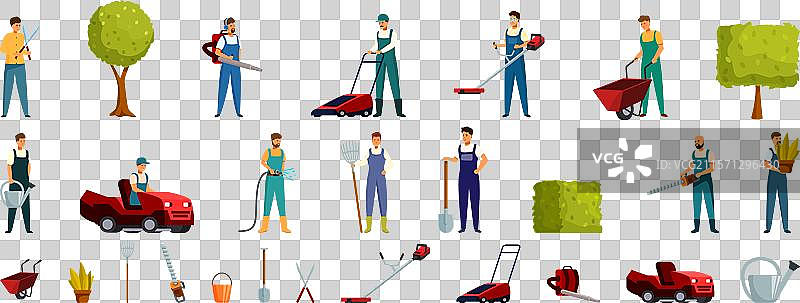 园艺工人图标集，园丁正在使用工具图片素材