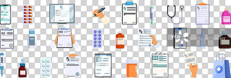 医生开处方的药方图标集图片素材
