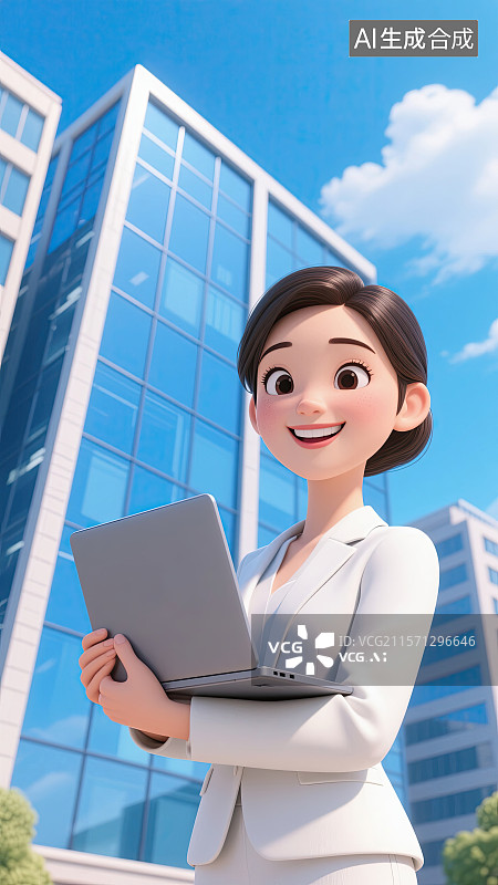 【AI数字艺术】3D，商务，美女，高楼大厦，办公图片素材
