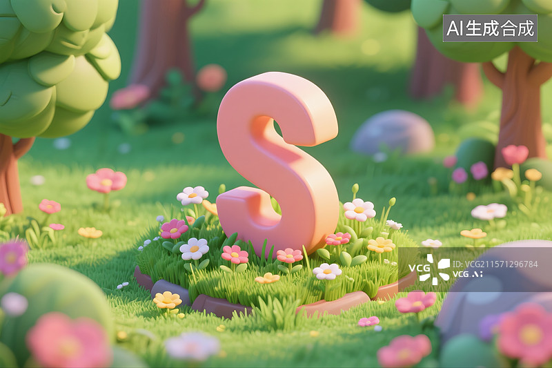 【AI数字艺术】绿色生态字母S，生态环境，设计背景图片素材