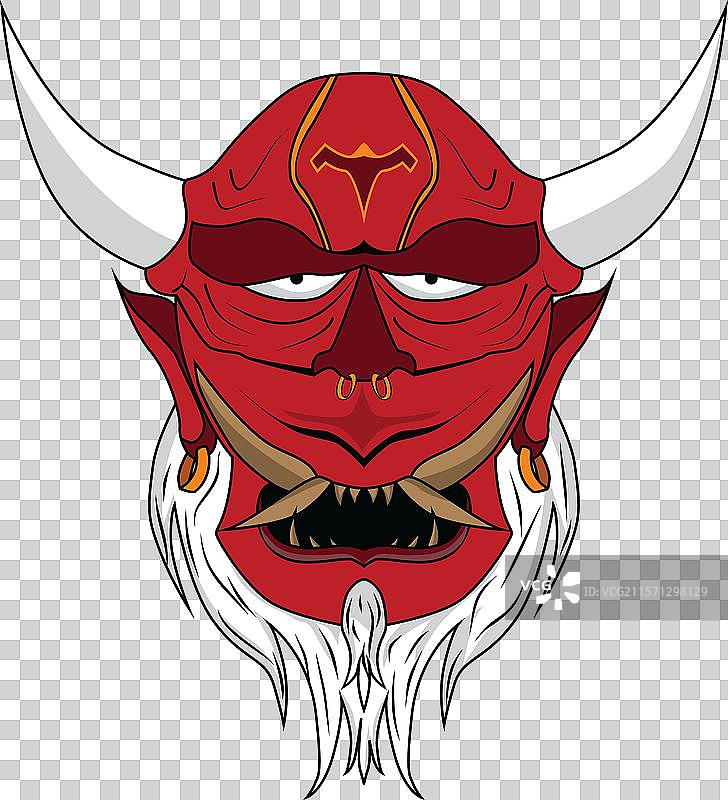 一面带角的日本鬼面具图片素材