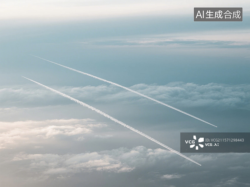 【AI数字艺术】高空中的飞机轨迹图片素材