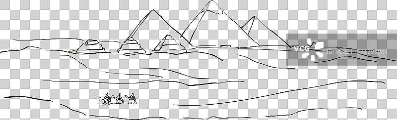 埃及吉萨金字塔群手绘图图片素材