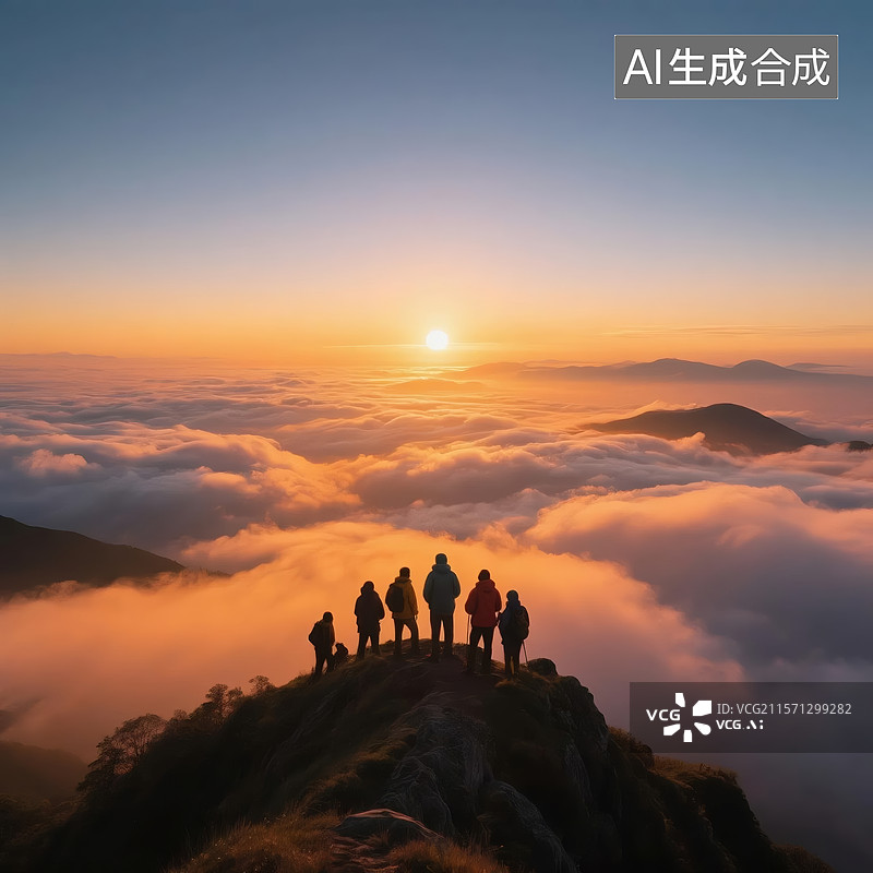 【AI数字艺术】山顶观日出图片素材