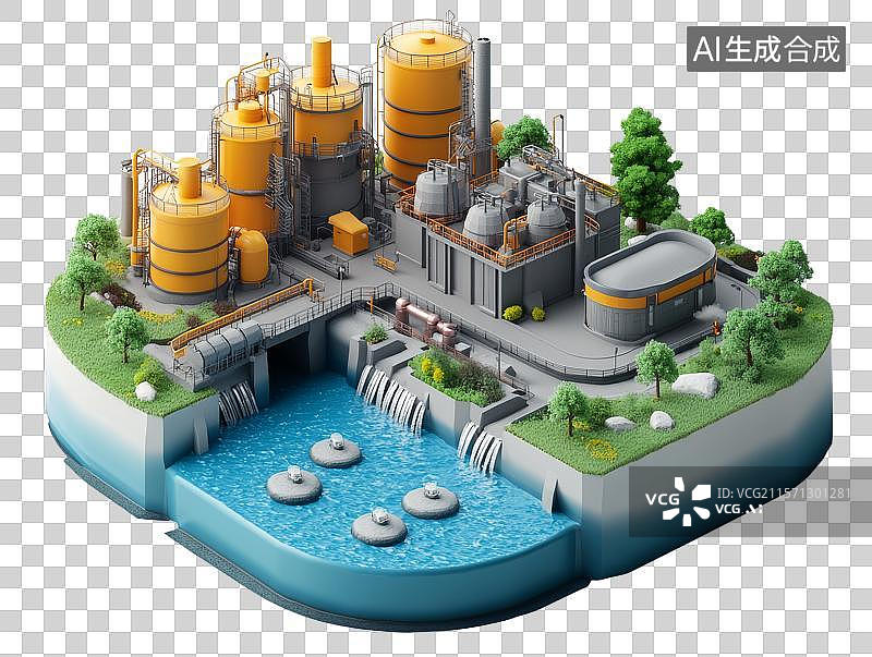 【AI数字艺术】工业水处理厂模型图片素材
