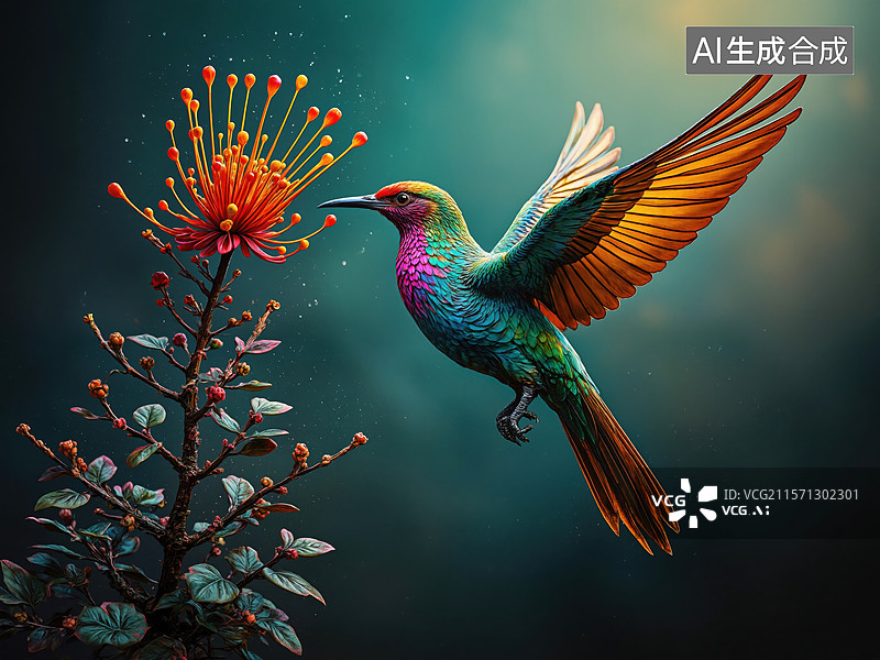 【AI数字艺术】花间飞舞的精灵图片素材