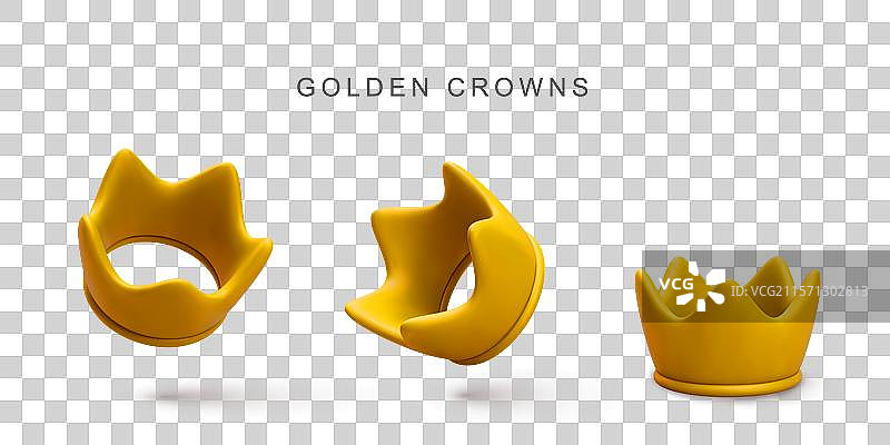 白色背景上的3D真实感金色皇冠图片素材
