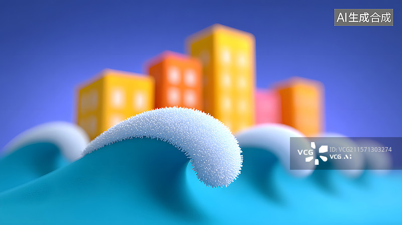 【AI数字艺术】暴雨洪水淹没房屋的场景3D插画图片素材