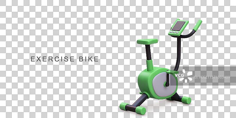 3D真实感绿色健身自行车在白色背景上图片素材