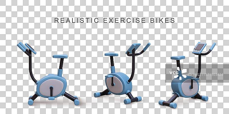 三维真实感的蓝色健身自行车在白色背景上图片素材