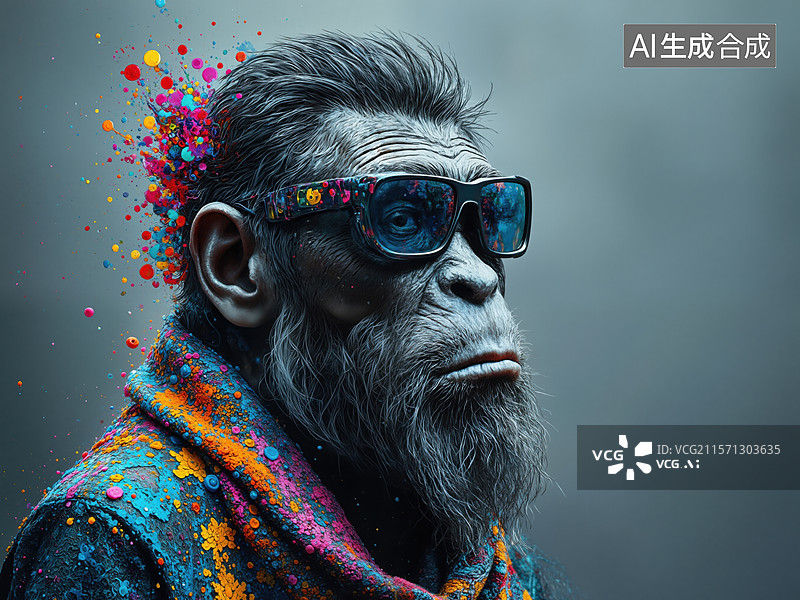 【AI数字艺术】色彩斑斓的智慧老人图片素材